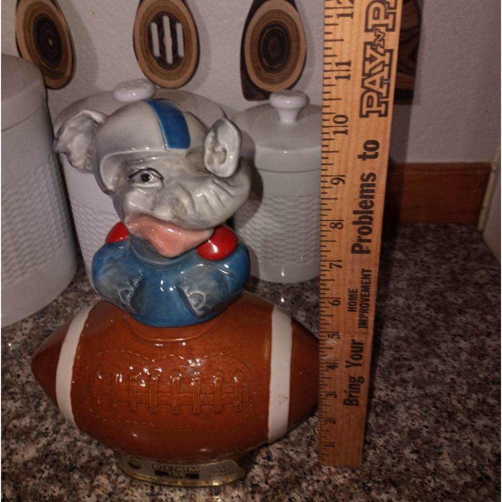 1972 Elephant /Football Jim beam whiskey decanter (bottle)